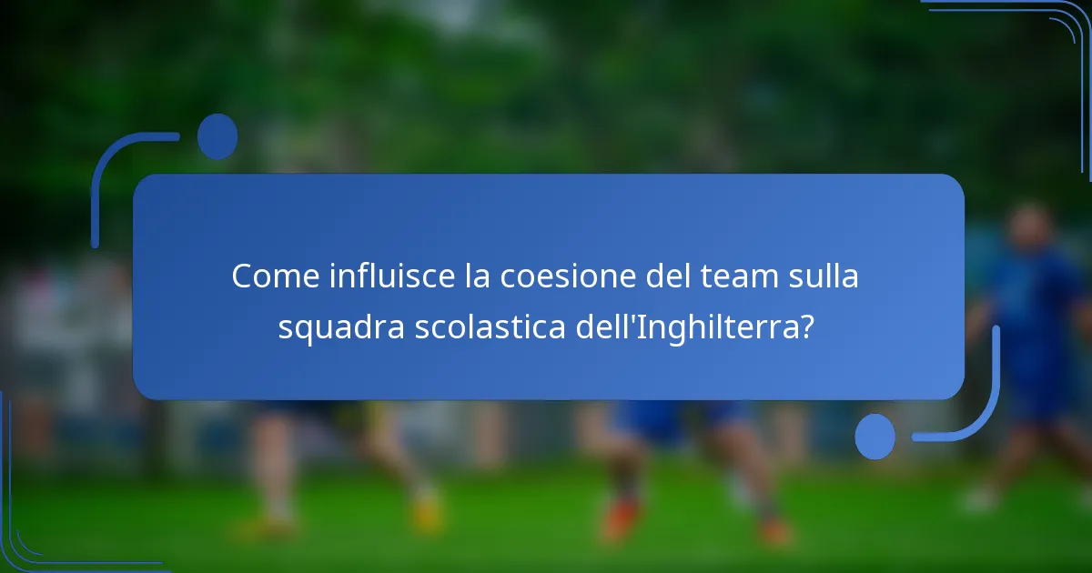 Come influisce la coesione del team sulla squadra scolastica dell'Inghilterra?