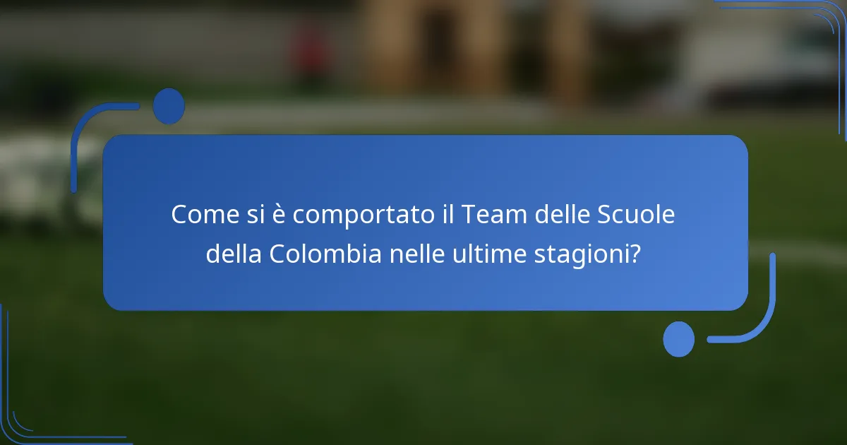 Come si è comportato il Team delle Scuole della Colombia nelle ultime stagioni?