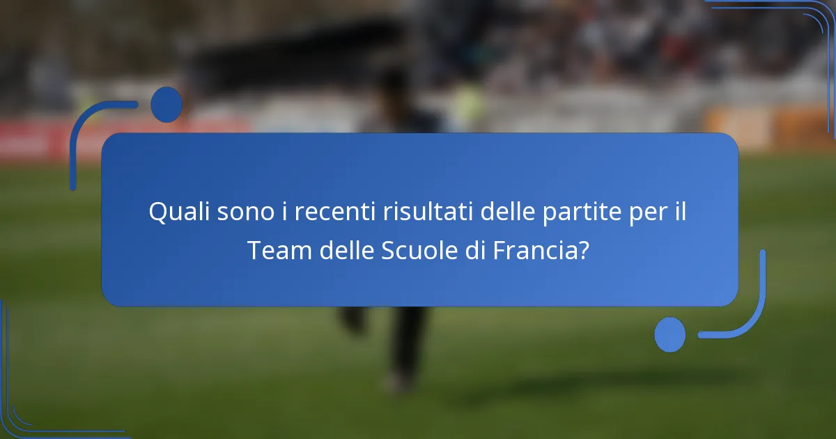 Quali sono i recenti risultati delle partite per il Team delle Scuole di Francia?