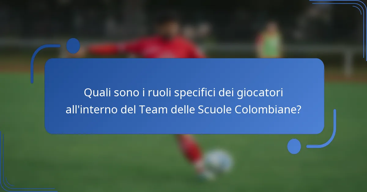 Quali sono i ruoli specifici dei giocatori all'interno del Team delle Scuole Colombiane?