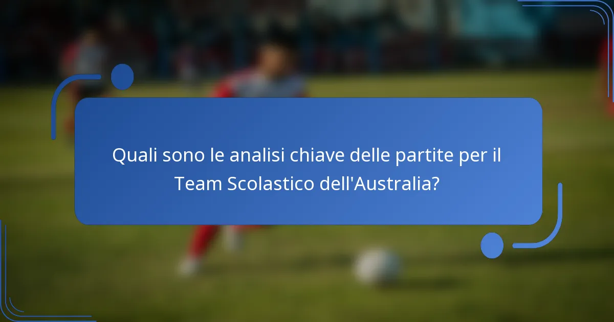 Quali sono le analisi chiave delle partite per il Team Scolastico dell'Australia?